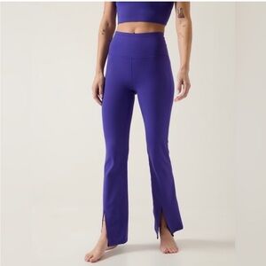 Athleta purple high waist boot/flare front slit yoga pants/leggings Small/ TALL